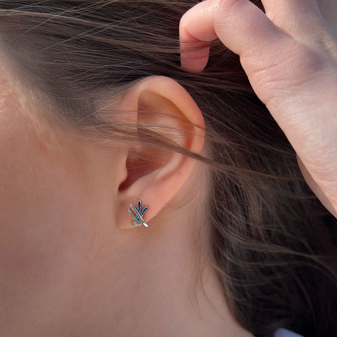 Wild Grasses Small 4-strand Stud Earrings in Meadow Enamel by Sheila Fleet Jewellery