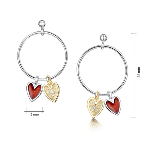 Secret Hearts Diamond Drop Earrings in Silver, Enamel & 9ct Yellow Gold by Sheila Fleet Jewellery