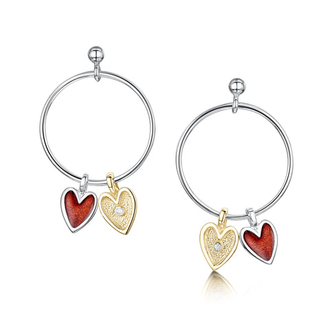 Secret Hearts Diamond Drop Earrings in Silver, Enamel & 9ct Yellow Gold by Sheila Fleet Jewellery