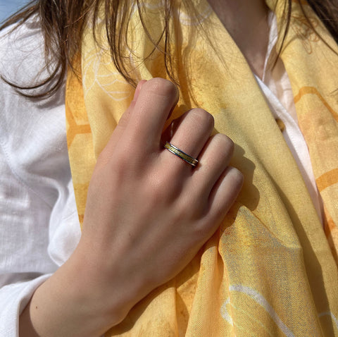 Halo Sterling Silver Ring in Yellow Enamel by Sheila Fleet Jewellery